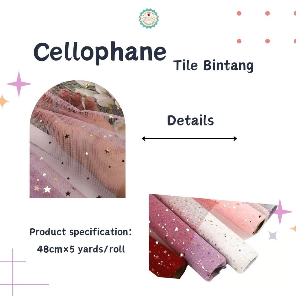 AnekaBenang - [ 5 Yard ] Kertas Cellophane Buket Bunga [Kain Tile / Tule Bintang] Flower Wrapping Paper Celophane