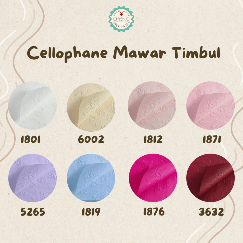 ANEKA - [ LEMBARAN ] Kertas Cellophane Buket Bunga [ Mawar Timbul 3D ] Flower Wrapping Paper Celophane