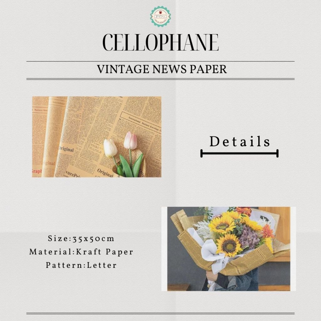 AnekaBenang - [ PACK ] Kertas Cellophane Buket Bunga [ Newspaper Vintage ] Flower Wrapping Paper Celophane