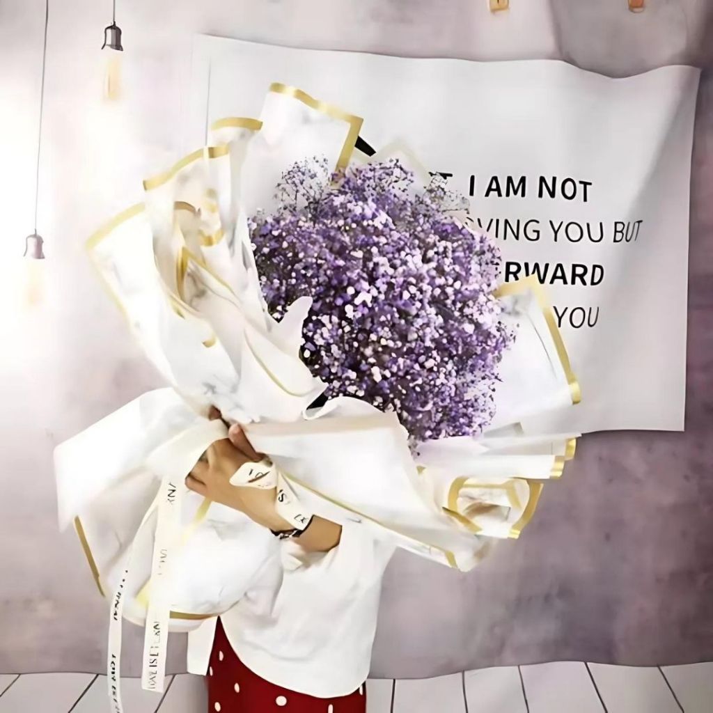 ANEKA - [ LEMBARAN ] Kertas Cellophane Buket Bunga [ Marble List Gold ] Flower Wrapping Paper Celophane
