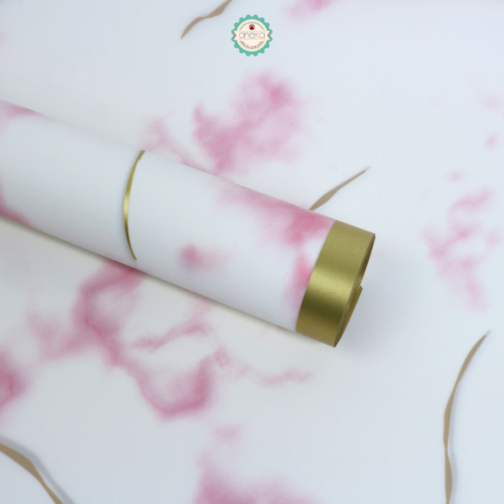 AnekaBenang - [ PACK ] Kertas Cellophane Buket Bunga [ Marble List Gold ] Flower Wrapping Paper Celophane