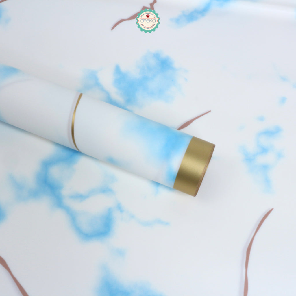 ANEKA - [ LEMBARAN ] Kertas Cellophane Buket Bunga [ Marble List Gold ] Flower Wrapping Paper Celophane