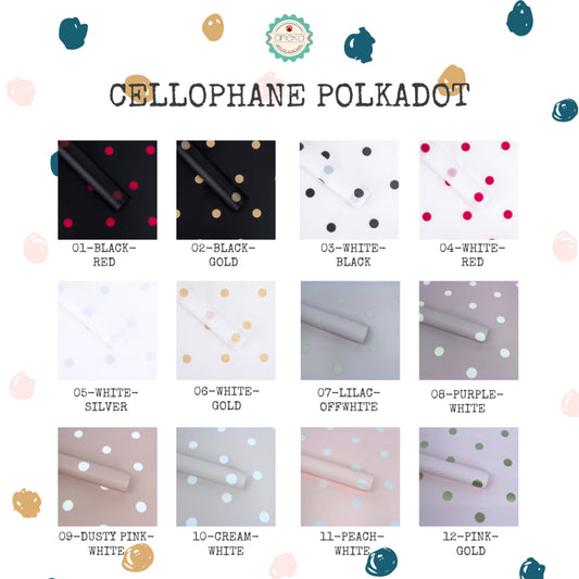 ANEKA - [ 20 Lembar ] Kertas Cellophane Buket Bunga [Polkadot] Flower Bouquet Wrapping Paper Celophane