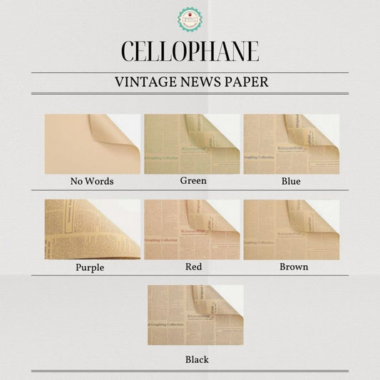 AnekaBenang - [ PACK ] Kertas Cellophane Buket Bunga [ Newspaper Vintage ] Flower Wrapping Paper Celophane