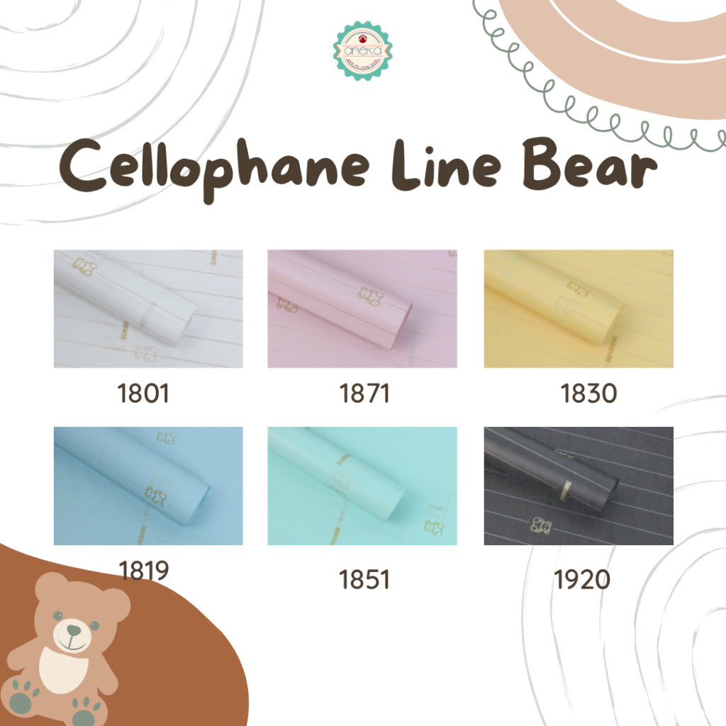 AnekaBenang - [ PACK ] Kertas Cellophane Buket Bunga [ Line Bear ] Flower Wrapping Paper Celophane