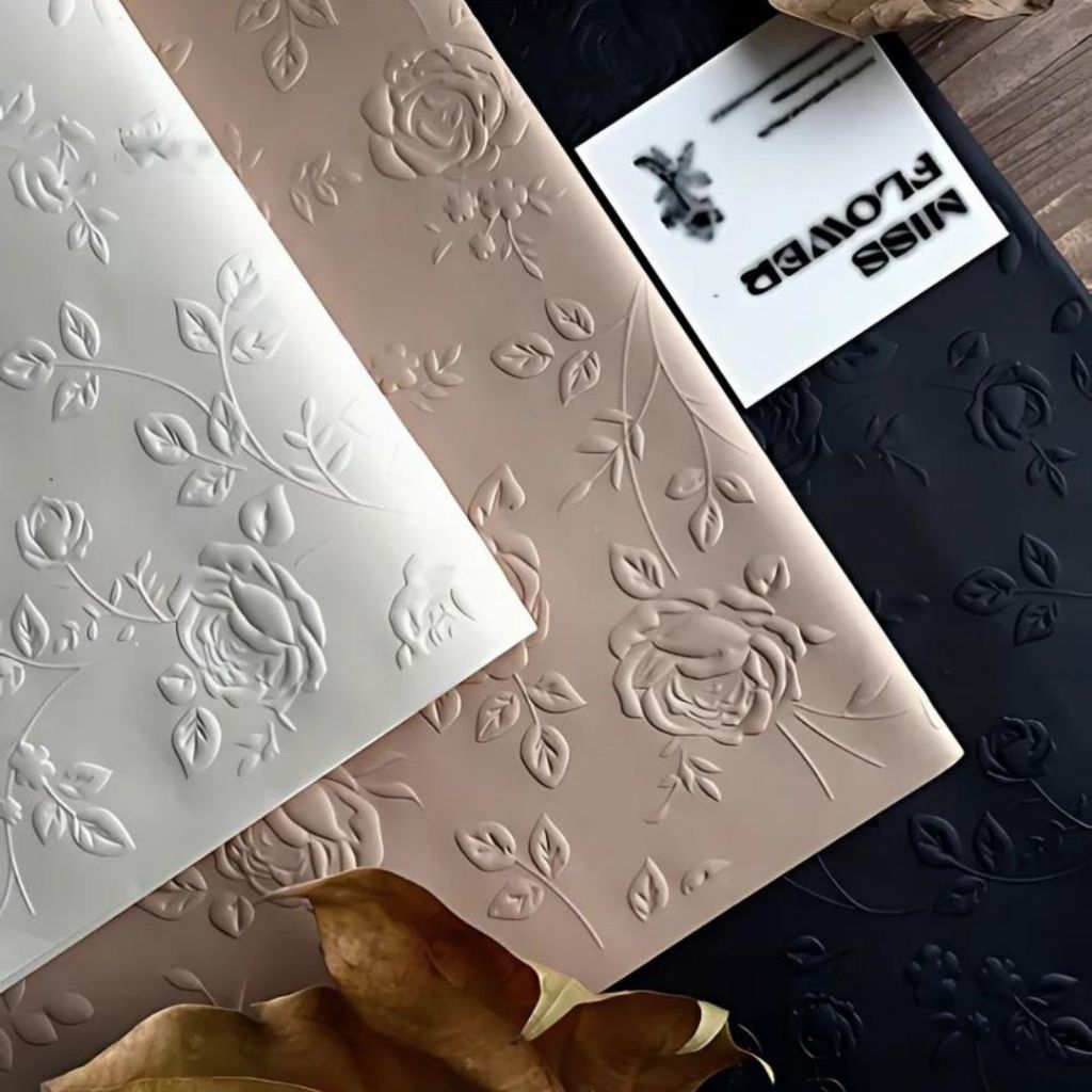 ANEKA - [ LEMBARAN ] Kertas Cellophane Buket Bunga [ Mawar Timbul 3D ] Flower Wrapping Paper Celophane