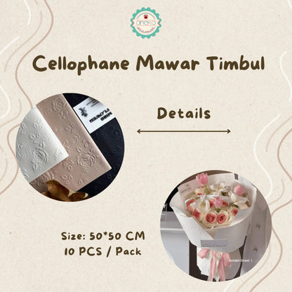 ANEKA - [ LEMBARAN ] Kertas Cellophane Buket Bunga [ Mawar Timbul 3D ] Flower Wrapping Paper Celophane