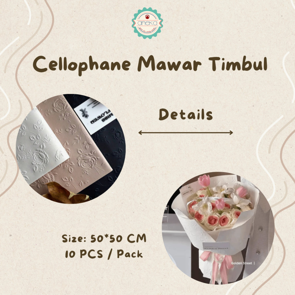 AnekaBenang - [ PACK ] Kertas Cellophane Buket Bunga [ Mawar Timbul 3D ] Flower Wrapping Paper Celophane