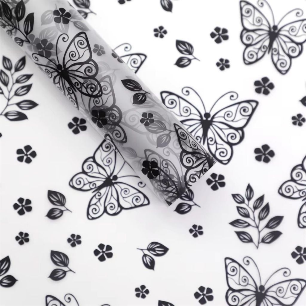 ANEKA - [ LEMBARAN ] Kertas Cellophane Buket Bunga [ Kupu-Kupu Transparan ] Flower Wrapping Paper Celophane
