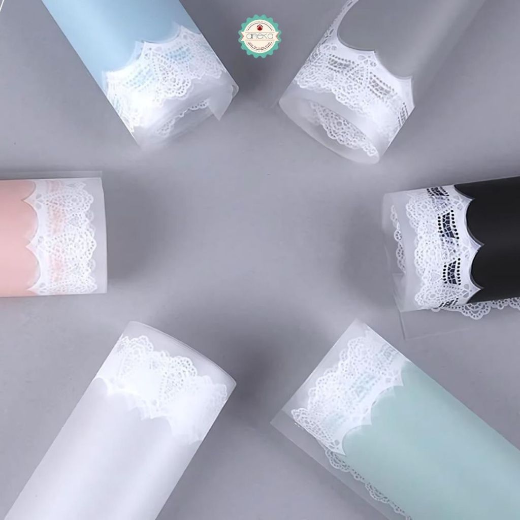 ANEKA - [ LEMBARAN ] Kertas Cellophane Buket Bunga [ Lace Border ] Flower Wrapping Paper Celophane