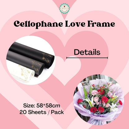 AnekaBenang - [ PACK ] Kertas Cellophane Buket Bunga [ Love Frame ] Flower Wrapping Paper Celophane