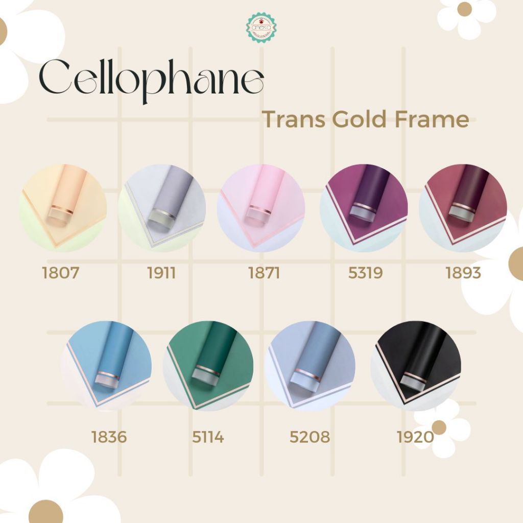 ANEKA - [ LEMBARAN ] Kertas Cellophane Buket Bunga [Trans Gold Frame] Flower Wrapping Paper Celophane
