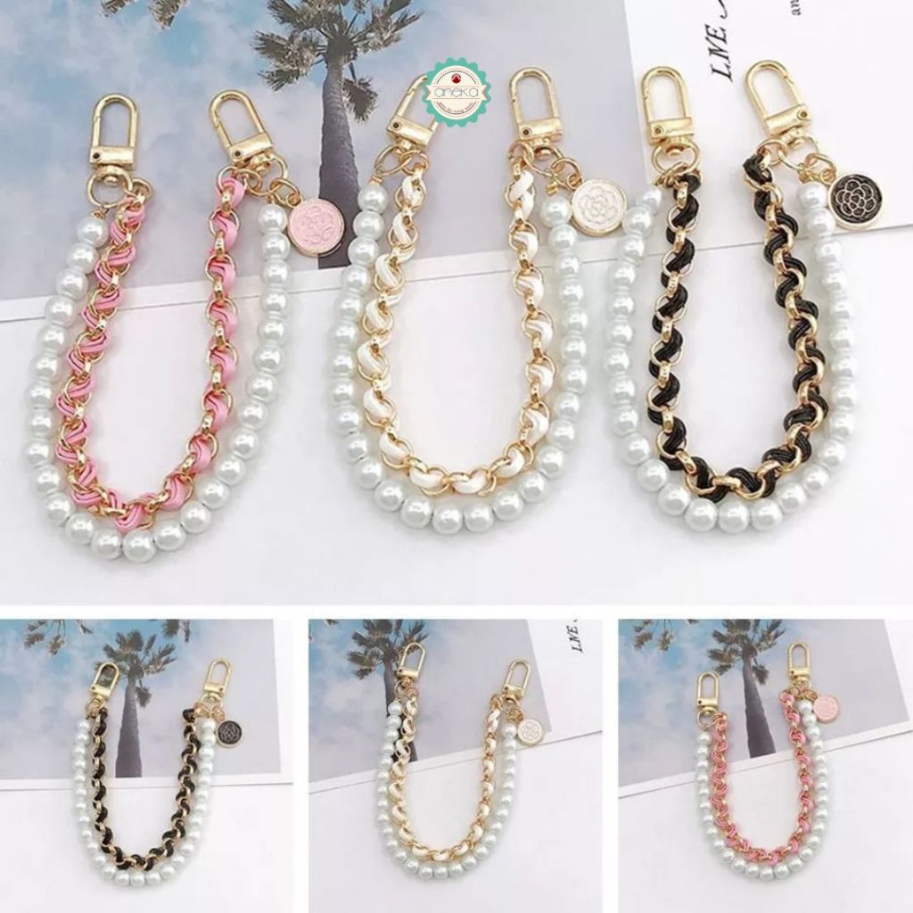 ANEKA -  Tali Gantungan Mutiara Aksesoris Tas HP / Iron Leather Pearl Chain 26cm Accesories