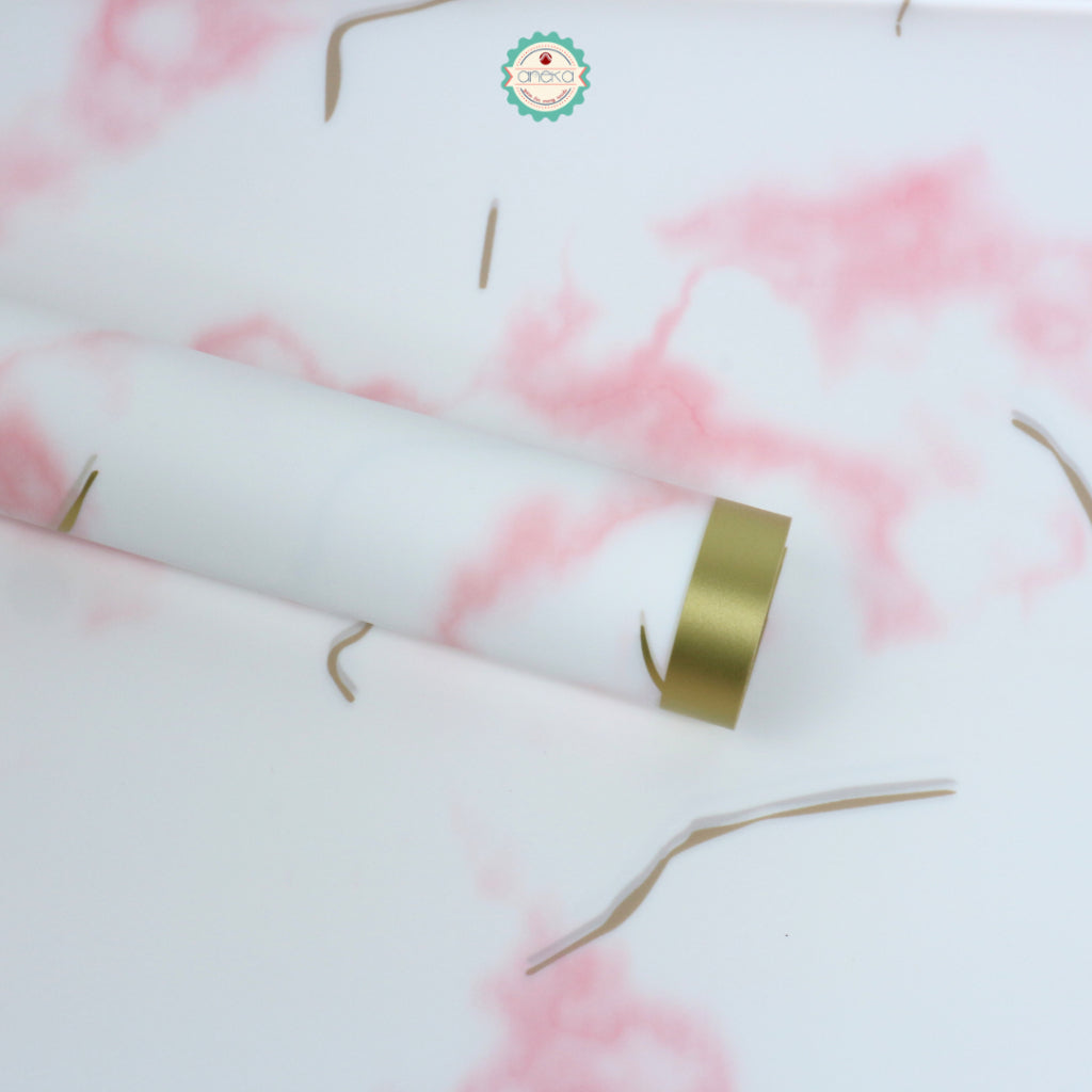 ANEKA - [ LEMBARAN ] Kertas Cellophane Buket Bunga [ Marble List Gold ] Flower Wrapping Paper Celophane