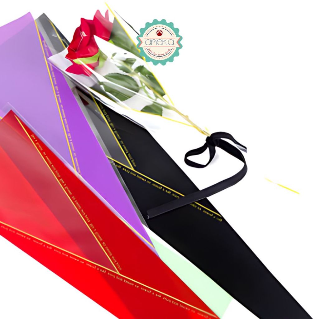 ANEKA - [ 50 Lembar ] Cellophane Plastik Single Bouquet Pembungkus Bunga Mawar Satuan Bungkus [Plastik Segitiga]