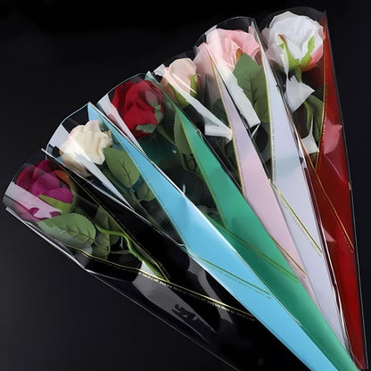 ANEKA - [ 50 Lembar ] Cellophane Plastik Single Bouquet Pembungkus Bunga Mawar Satuan Bungkus [Plastik Segitiga]