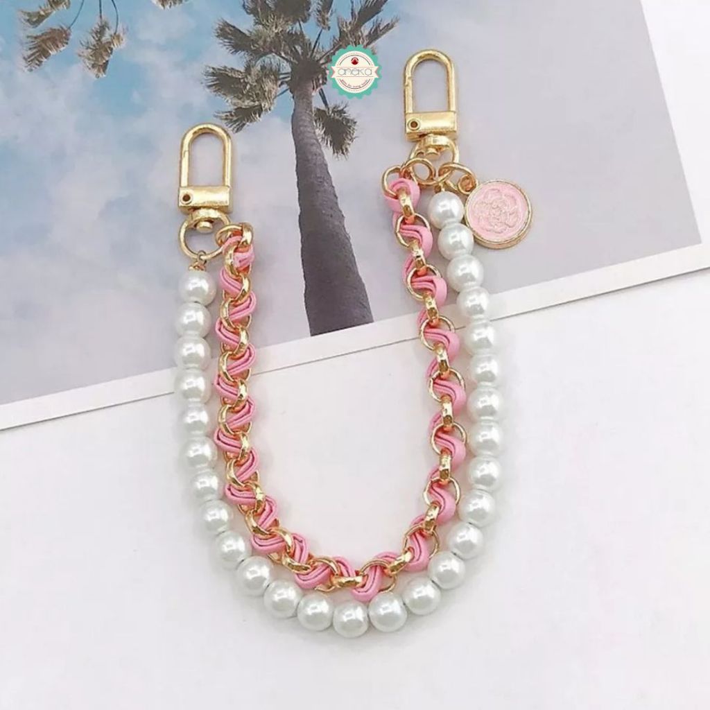 ANEKA -  Tali Gantungan Mutiara Aksesoris Tas HP / Iron Leather Pearl Chain 26cm Accesories