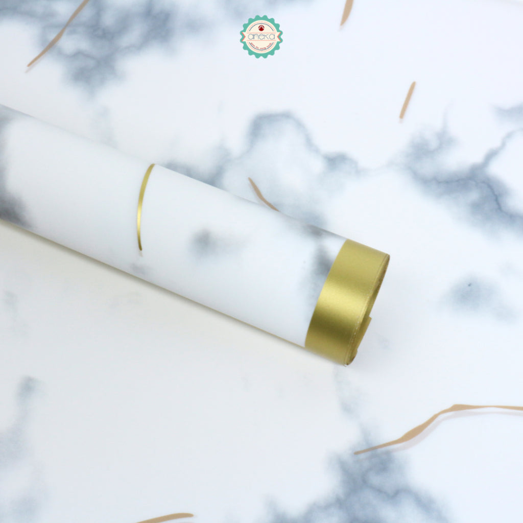ANEKA - [ LEMBARAN ] Kertas Cellophane Buket Bunga [ Marble List Gold ] Flower Wrapping Paper Celophane