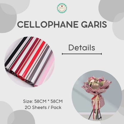 AnekaBenang - [ PACK ] Kertas Cellophane Buket Bunga [ Garis ] Flower Wrapping Paper Celophane