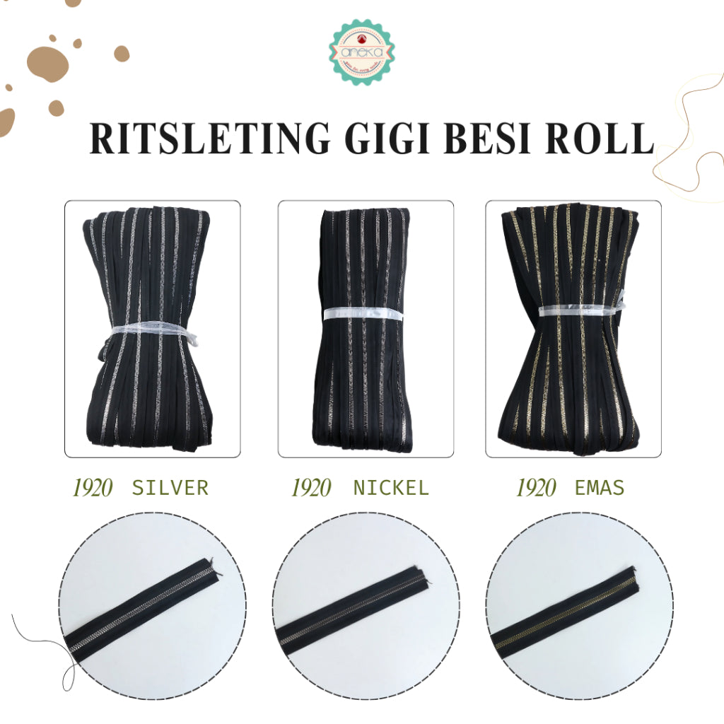 ANEKA - [10 meter]  Ritsleting Gigi Besi per Roll