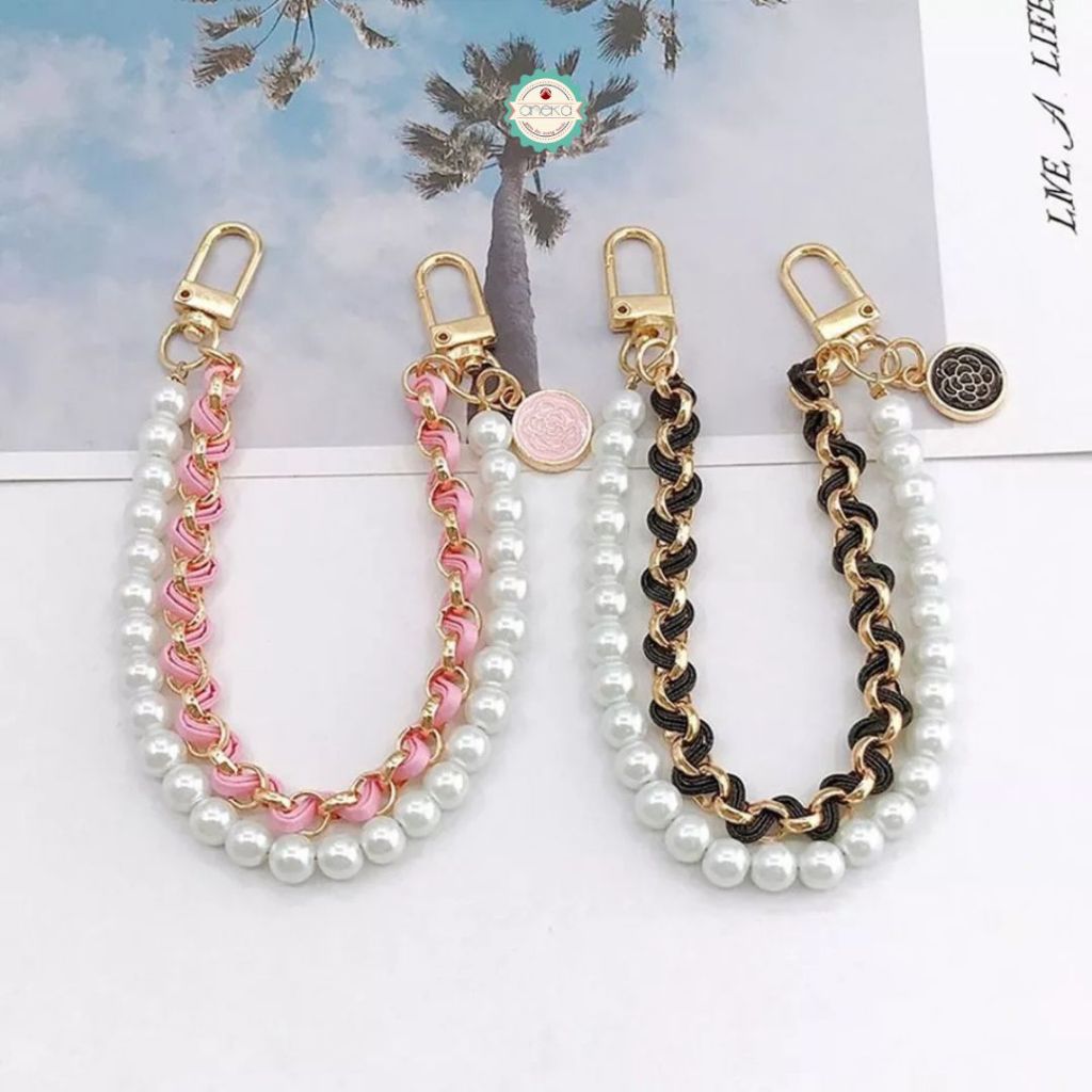 ANEKA -  Tali Gantungan Mutiara Aksesoris Tas HP / Iron Leather Pearl Chain 26cm Accesories