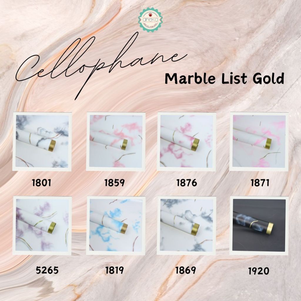 ANEKA - [ LEMBARAN ] Kertas Cellophane Buket Bunga [ Marble List Gold ] Flower Wrapping Paper Celophane