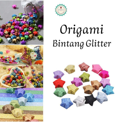 KATALOG - [500 Lembarr] Origami Bintang Single Glitter & Glow in The Dark / Sheets Handmade Origami Star Strips for DIY