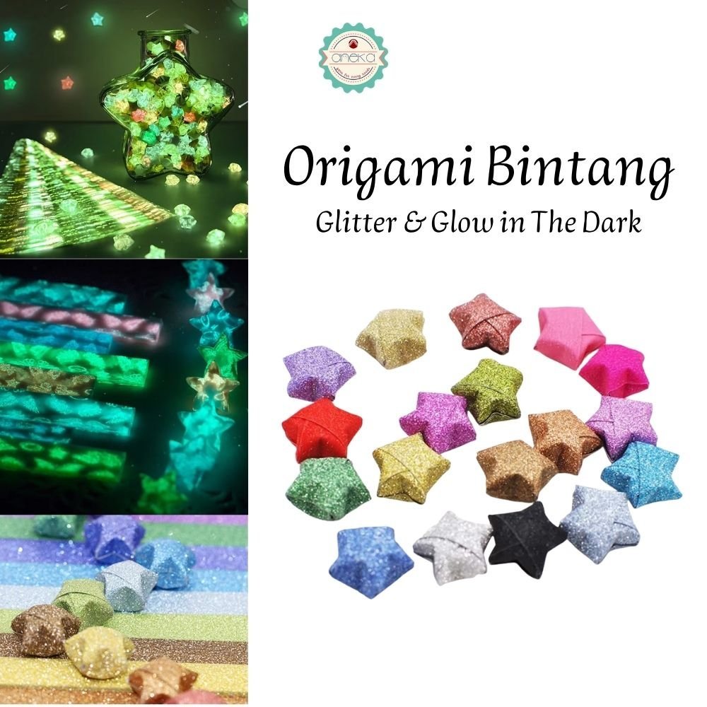 KATALOG - [500 Lembarr] Origami Bintang Single Glitter & Glow in The Dark / Sheets Handmade Origami Star Strips for DIY