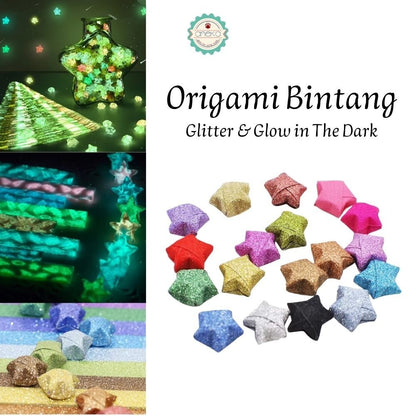 KATALOG - [500 Lembarr] Origami Bintang Single Glitter & Glow in The Dark / Sheets Handmade Origami Star Strips for DIY