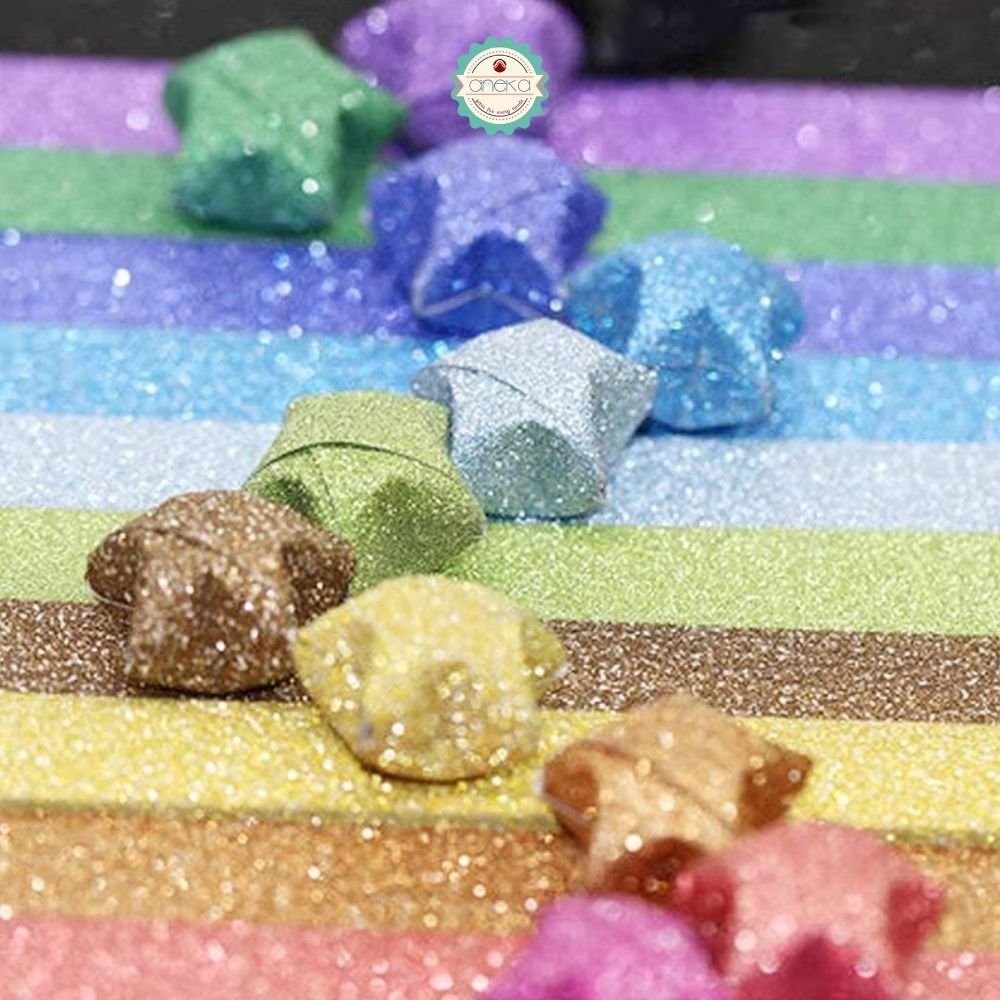 KATALOG - [500 Lembarr] Origami Bintang Single Glitter & Glow in The Dark / Sheets Handmade Origami Star Strips for DIY