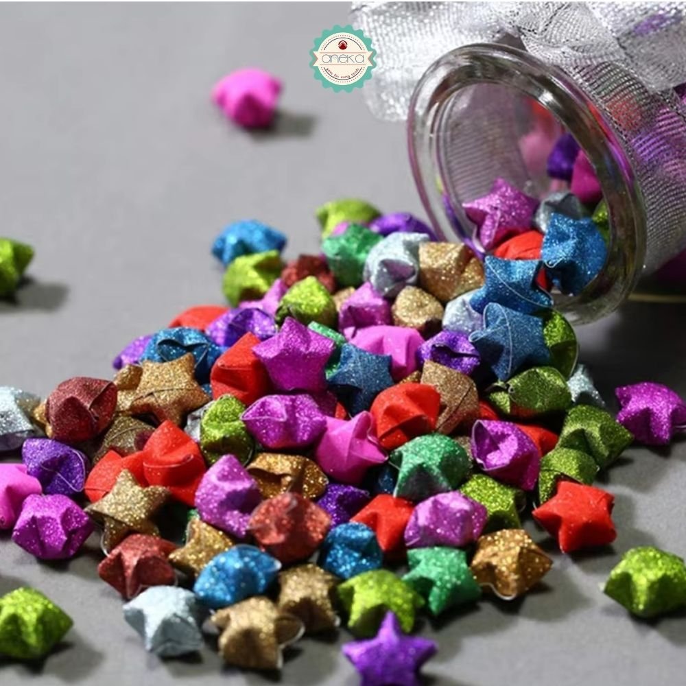 KATALOG - [500 Lembarr] Origami Bintang Single Glitter & Glow in The Dark / Sheets Handmade Origami Star Strips for DIY