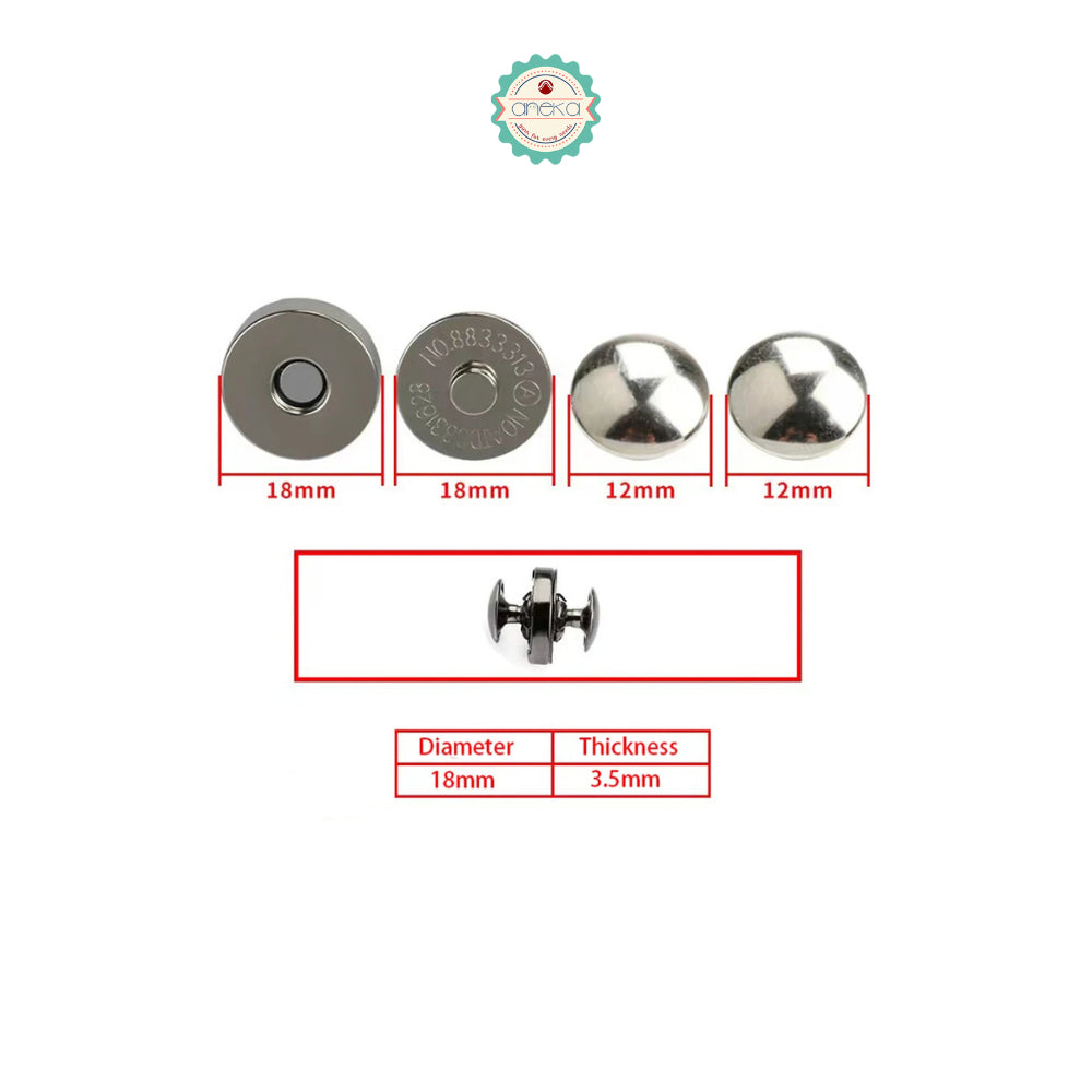 ANEKA - [2PCS] Kancing Magnet Cetet / Metal Magnetic Snaps Double Rivet Clasps Buttons