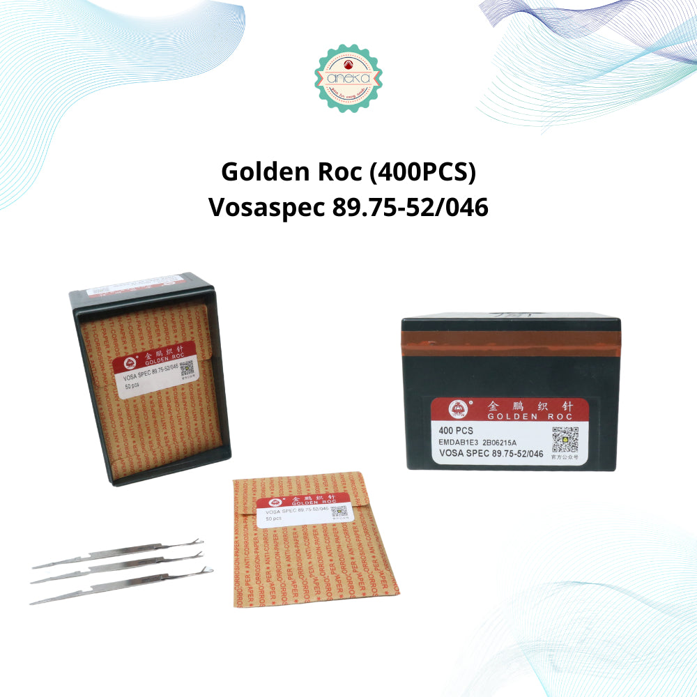 KATALOG - [1 BOX] Jarum Mesin Rajut Vosa Spec 89.75-52/046 / Vosaspec 89.75-52G046 / Feijian / Golden Roc - 400 PCS