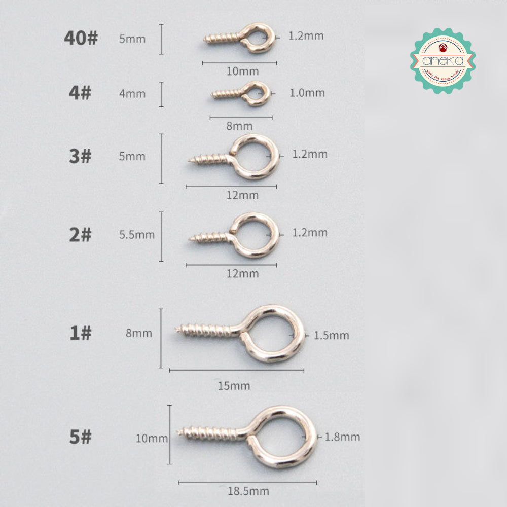 ANEKA - [200 PCS] Paku Ulir / Pin Mata / Sekrup Kecil Berulir / Screw Eye Hook