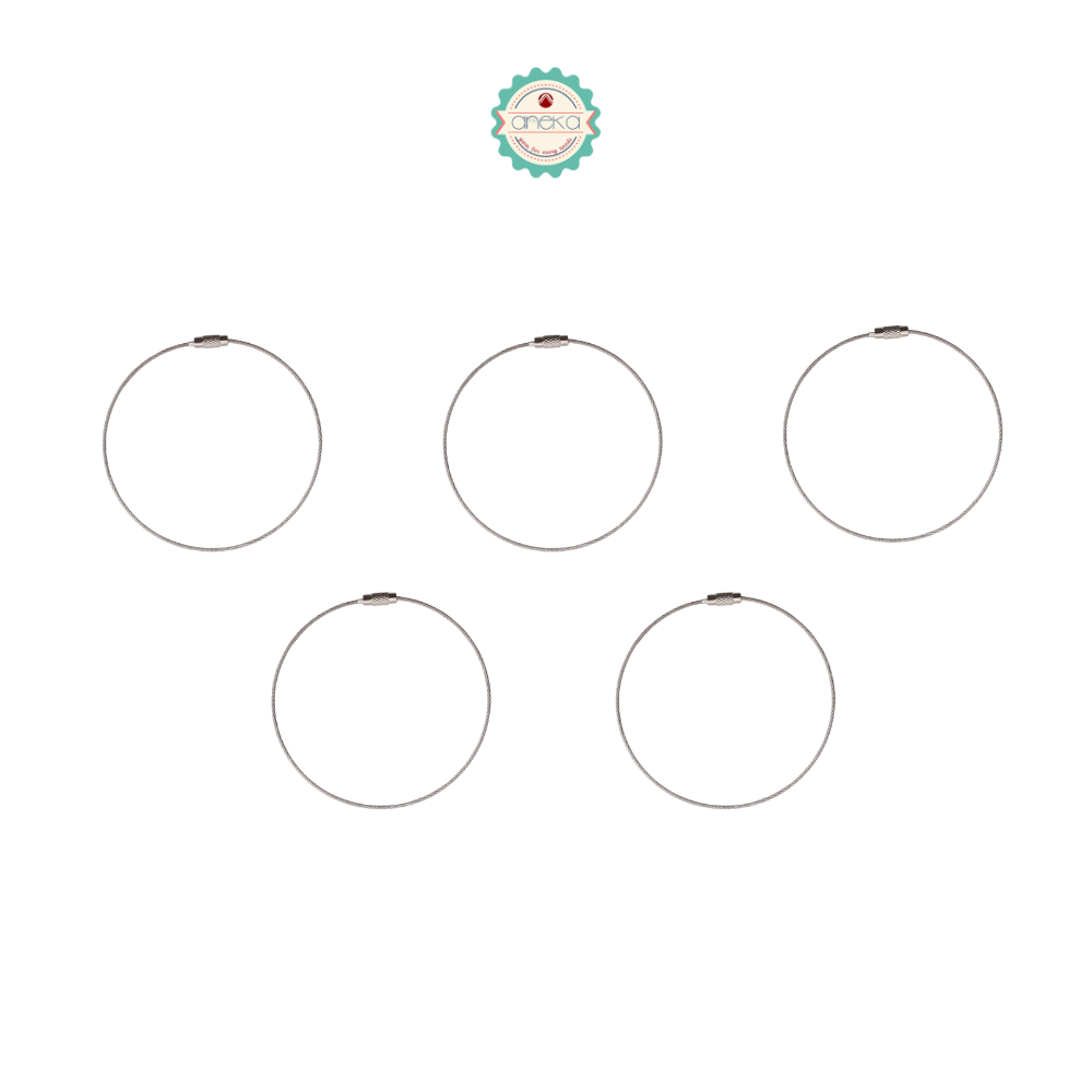 ANEKA - [5 PCS] Kable Kunci / Multi Color Stainless Steel Wire Keychain Cable Key Ring Loop Assorted