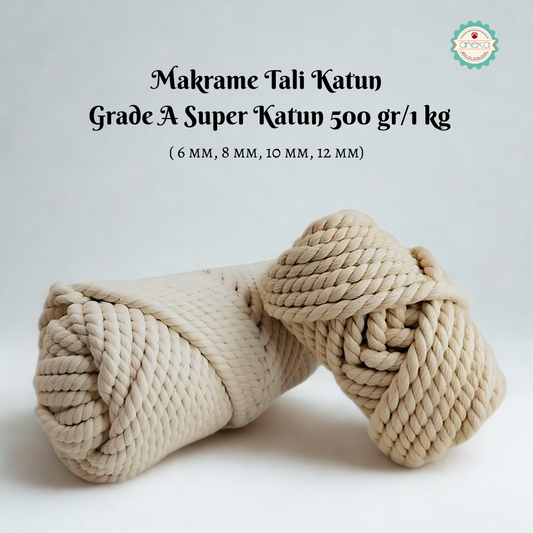 ANEKA - Benang Tali macrame makrame Grade A super katun cotton rope 6, 8, 10, 12 mm 1KG 500GR