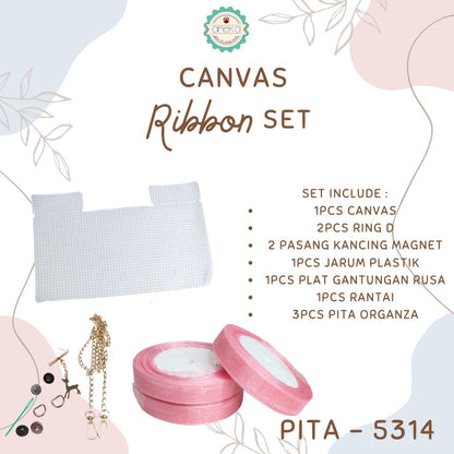 Canvas Bentuk Tas Plastik With Ribbon / Pita DIY - SET