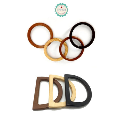 AnekaBenang - Gagang Tas Handle Kayu Ring D / Bulat [2PCS]