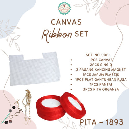 Canvas Bentuk Tas Plastik With Ribbon / Pita DIY - SET