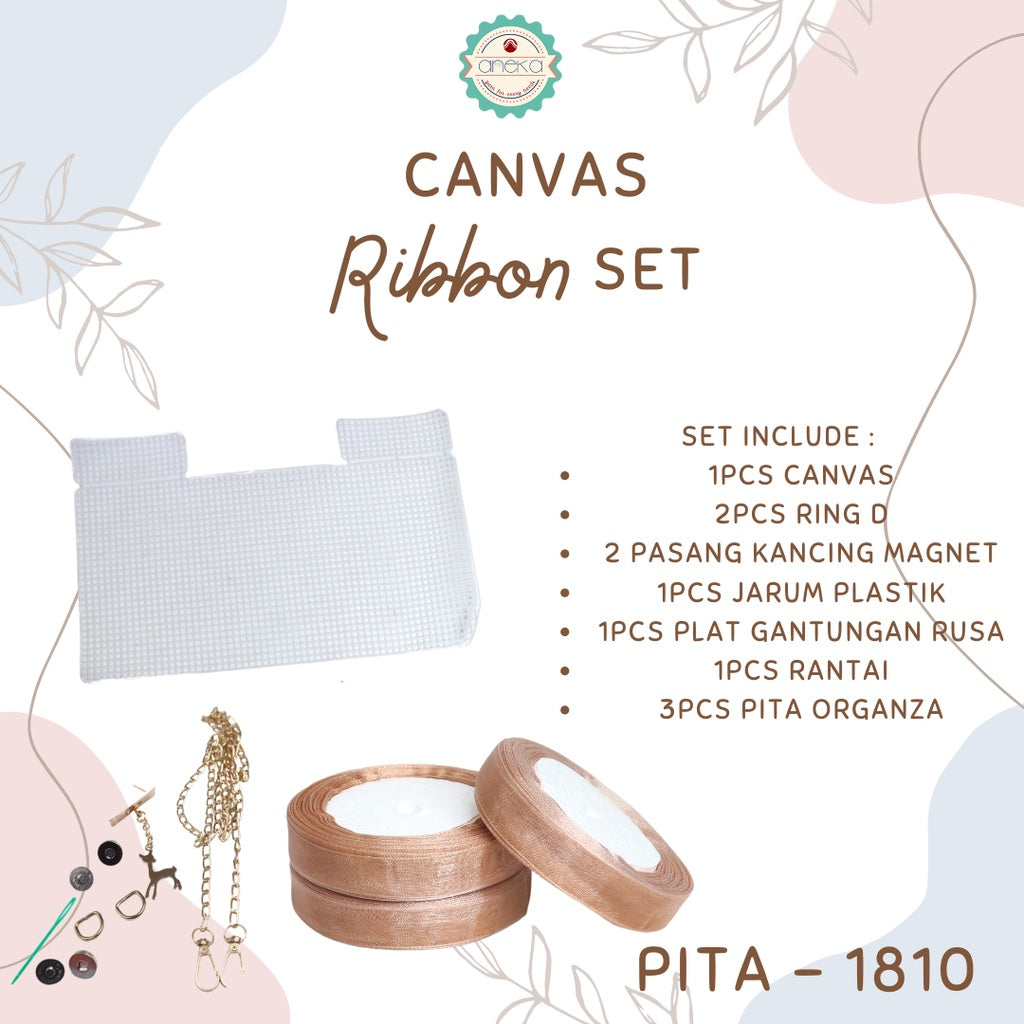 Canvas Bentuk Tas Plastik With Ribbon / Pita DIY - SET