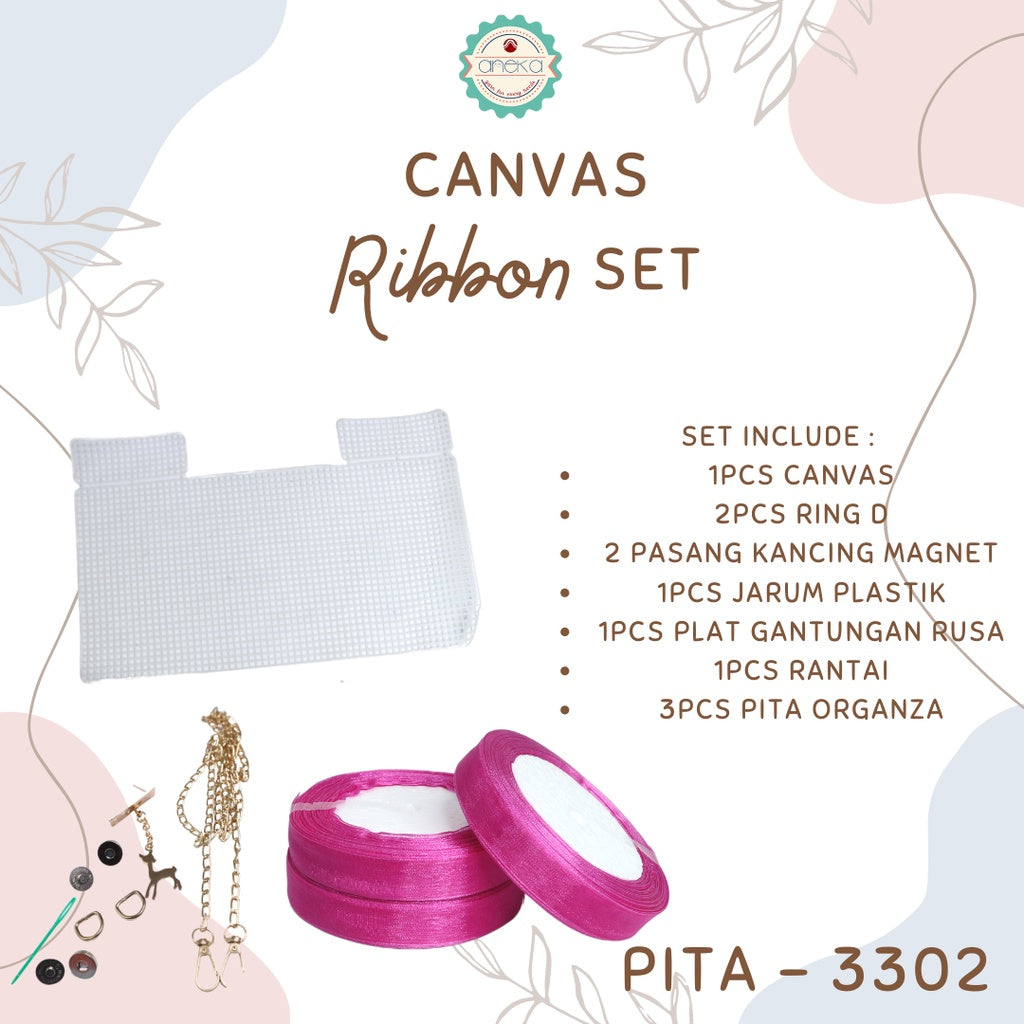 Canvas Bentuk Tas Plastik With Ribbon / Pita DIY - SET