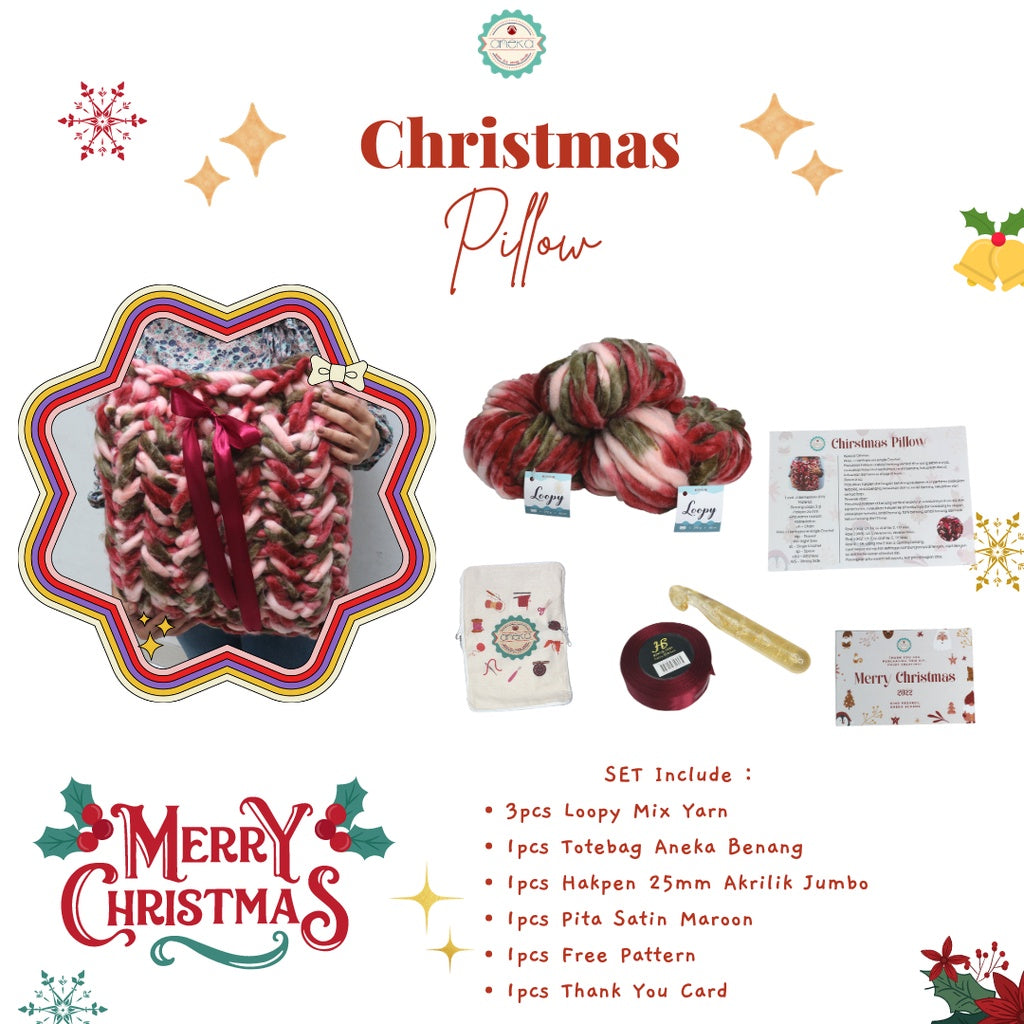 DIY Christmast Pillow Starter KIT / Beginner Knitting Package / Hampers DIY Loopy Knitting Pillow / Christmas Gift