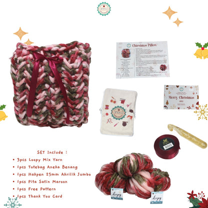 DIY Christmast Pillow Starter KIT / Beginner Knitting Package / Hampers DIY Loopy Knitting Pillow / Christmas Gift